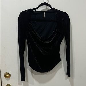 Free People Black Velvet Drape Top